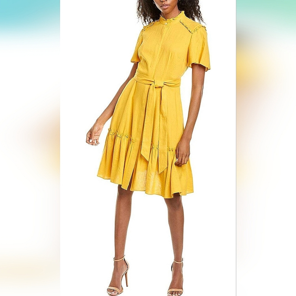 (b) NWT DONNA MORGAN | $178 Linen Ruffle Dress 10/12 - Picture 3 of 5